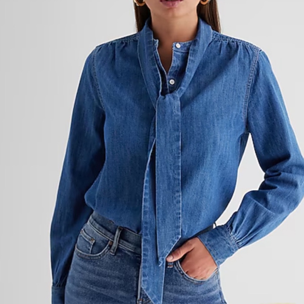 Relaxed Denim Tie Neck Portofino Shirt